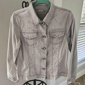 Chico's Gray Rhinestone Jean Jacket Glamorous Denim